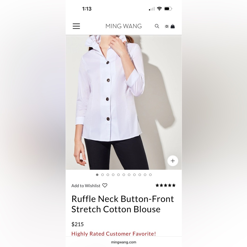 Ming Wang White Ruffle Neck Button-Front Blouse - image 1